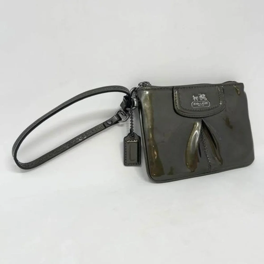 Coach Madison Patent Leather Wristlet Pewter Metallic Gray w/Hangtag Y2K